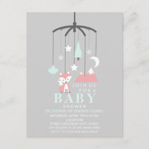 Fox Mobile Modern Girl Baby shower Kaart
