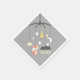 Fox Mobile Modern Neutraal Baby shower Napkins Servet