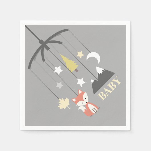 Fox Mobile Modern Neutral Baby shower servetten (Voorkant)