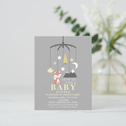 Fox Mobile Neutral Modern Baby shower Kaart (Staand voorkant)