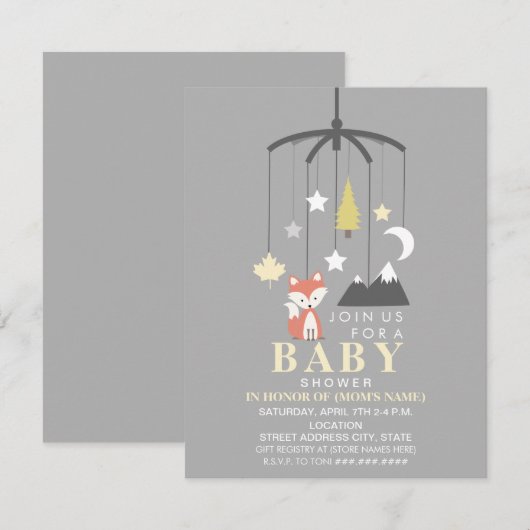 Fox Mobile Neutral Modern Baby shower Kaart (Voorkant / Achterkant)