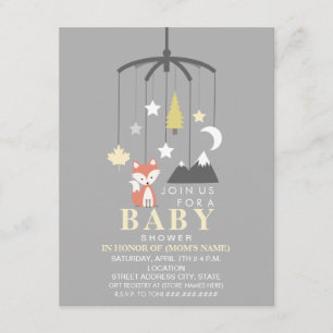 Fox Mobile Neutral Modern Baby shower Kaart