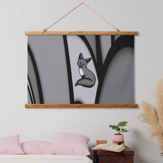 Fox Modern Art Design in Zilver Hangend Wandkleed (Slaapkamer)