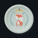 Fox Modern Girl Baby shower Papieren Bordje<br><div class="desc">Borden op papier van baby shower,  voorzien van een afbeelding van een vos omringd door een poot met illustraties van zure bladeren,  en bloemen.</div>