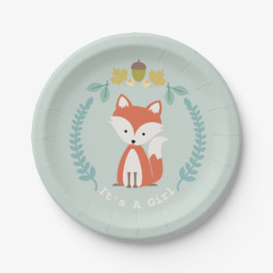 Fox Modern Girl Baby shower Papieren Bordje