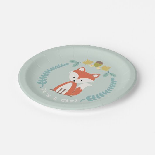 Fox Modern Girl Baby shower Papieren Bordje (Gekanteld)