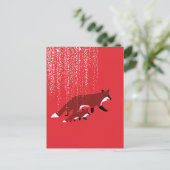 Fox moeder en baby die onder sneeuw lopen briefkaart (Staand voorkant)