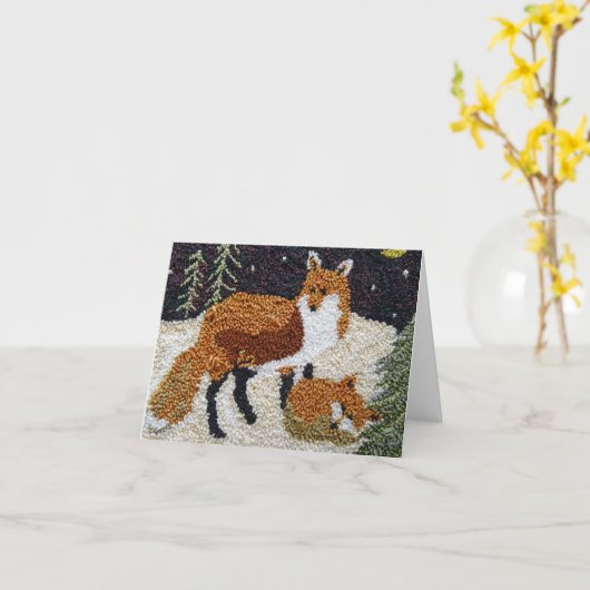 Fox Moeder en Cub Notecard Kaart (Gele Bloem)
