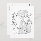Fox mom & baby Briefkaart Fox inkttekening Art Kaa (Voorkant / Achterkant)
