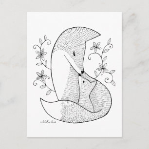 Fox mom & baby Briefkaart Fox inkttekening Art Kaa