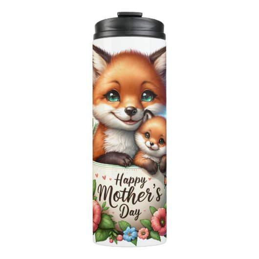 Fox Mom: Cub, Bloemen, Moederdag Thermosbeker (Voorkant)