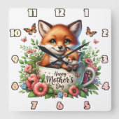 Fox Mom: Cub, Bloemen, Moederdag Vierkante Klok (Voorkant)