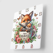Fox Mom: Cub, Bloemen, Moederdag Vierkante Klok (Hoek)