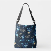 Fox Moon Donkerblauwe Maan Vossen Crossbody Tas (Voorkant)