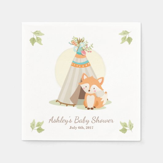 Fox Napkins woodland Baby shower Teepee pow wow Servet (Voorkant)