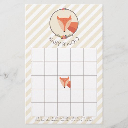 Fox Neutraal Baby shower Games Bingo (Voorkant)