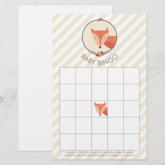 Fox Neutraal Baby shower Games Bingo (Voorkant / Achterkant)