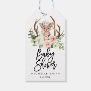 fox-neutrale roestvrijflorale baby showers labels cadeaulabel