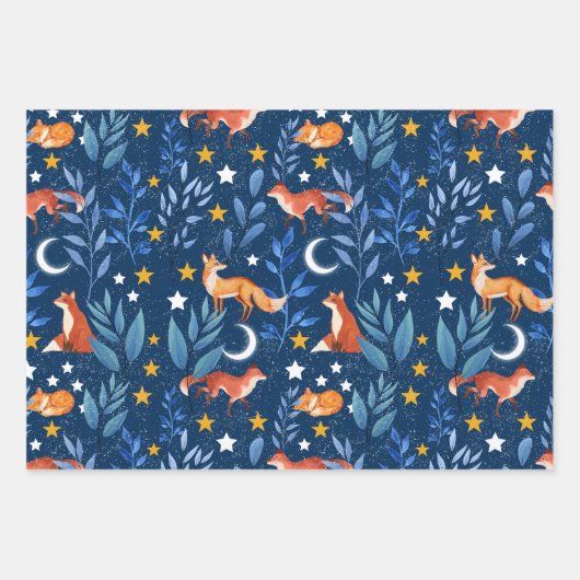 Fox Night Forest Celestial Seamless Pattern Inpakpapier Vel (Voorkant)