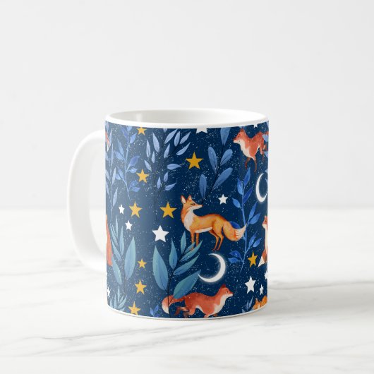 Fox Night Forest Celestial Seamless Pattern Koffiemok (Voorkant links)