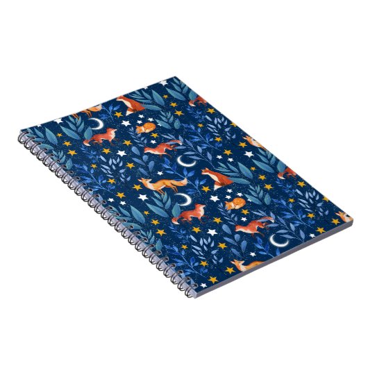 Fox Night Forest Celestial Seamless Pattern Notitieboek (Rechterzijde)