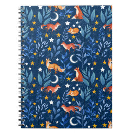 Fox Night Forest Celestial Seamless Pattern Notitieboek