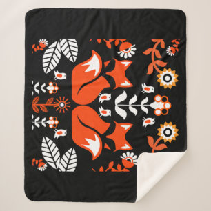 Fox Nordic Scandinavian Folk Art Sherpa Deken