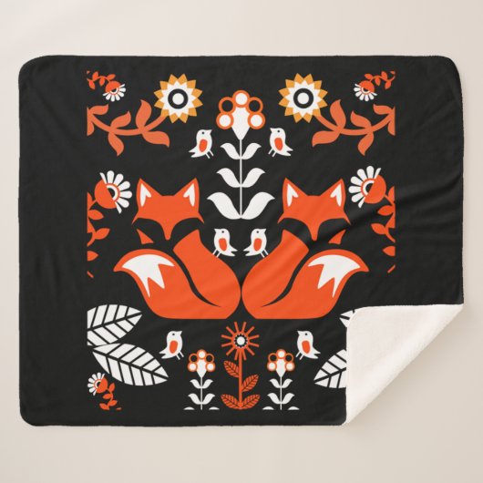 Fox Nordic Scandinavian Folk Art Sherpa Deken (Voorkant (horizontaal))