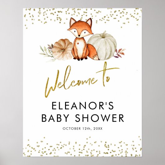 Fox Oh Boy Herfst Pumpkin Baby shower Welkomstteke Poster (Voorkant)