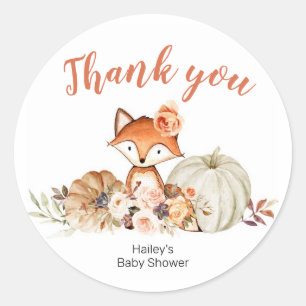 Fox Oh Girl Herfst Pumpkin Baby shower Dank je Ronde Sticker