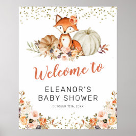 Fox Oh Girl Herfst Pumpkin Baby shower Welkomsttek Poster