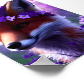 Fox omringd door paarse bloemen poster (Hoek)