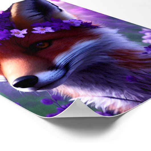 Fox omringd door paarse bloemen poster (Hoek)