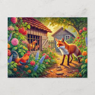 Fox op bezoek bij Chicken Coop Briefkaart