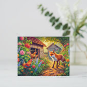 Fox op bezoek bij Chicken Coop Briefkaart (Staand voorkant)