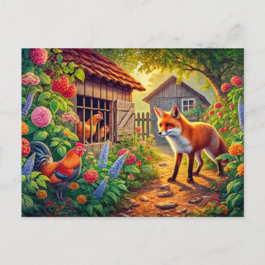 Fox op bezoek bij Chicken Coop Briefkaart (Voorkant)