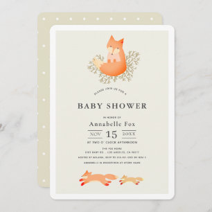 Fox op Branch Beige Baby shower Kaart