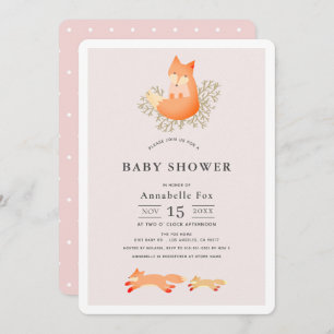 Fox op Branch Pink Girl Baby shower Kaart