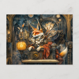 Fox op een Steampunk-preekstoel in een mystieke sc Briefkaart