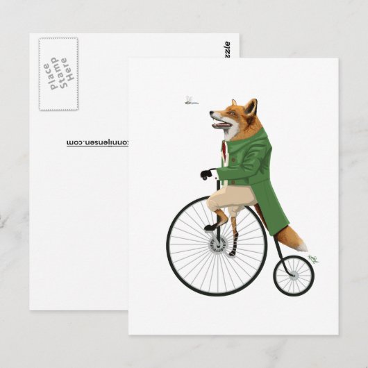 Fox op fiets briefkaart (Voorkant / Achterkant)