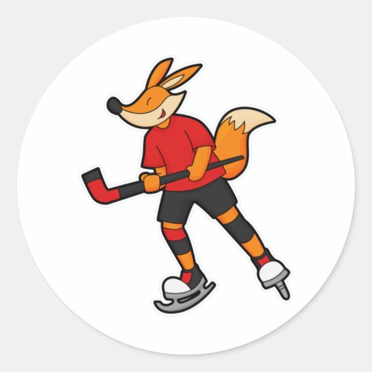 Fox op ijshockey met ijshockeystick ronde sticker (Voorkant)
