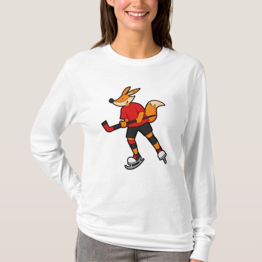 Fox op ijshockey met ijshockeystick t-shirt (Voorkant)