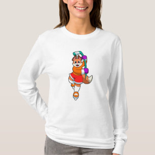Fox op ijshockey met ijshockeystick t-shirt