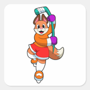 Fox op ijshockey met ijshockeystick vierkante sticker