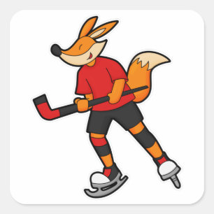 Fox op ijshockey met ijshockeystick vierkante sticker