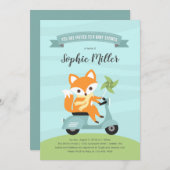 Fox op scooter Baby shower Invitation Kaart (Voorkant / Achterkant)