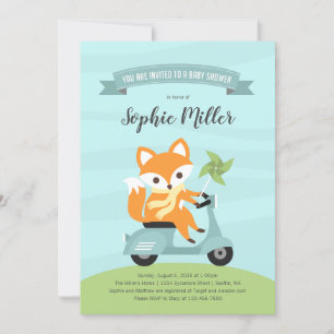 Fox op scooter Baby shower Invitation Kaart