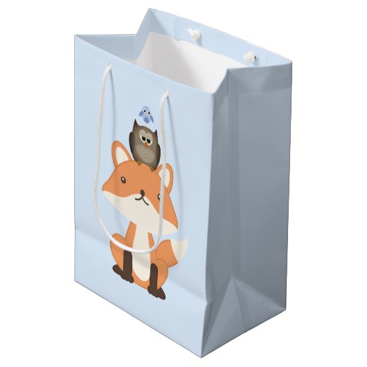 Fox Owl en Bird Blue Medium Cadeauzakje (Voorkant Gekanteld)