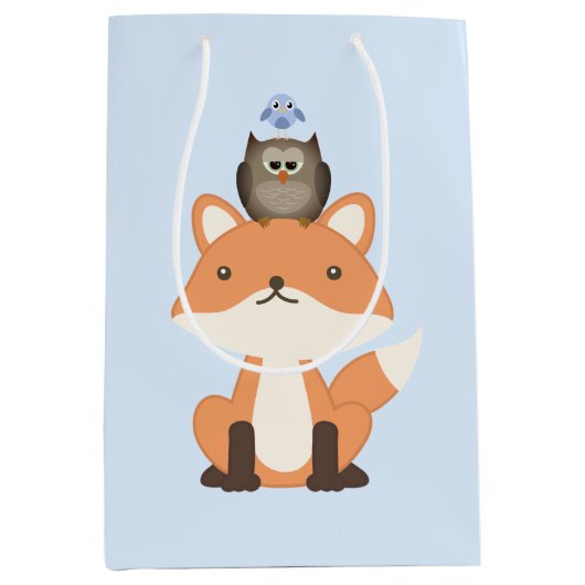 Fox Owl en Bird Blue Medium Cadeauzakje (Voorkant)