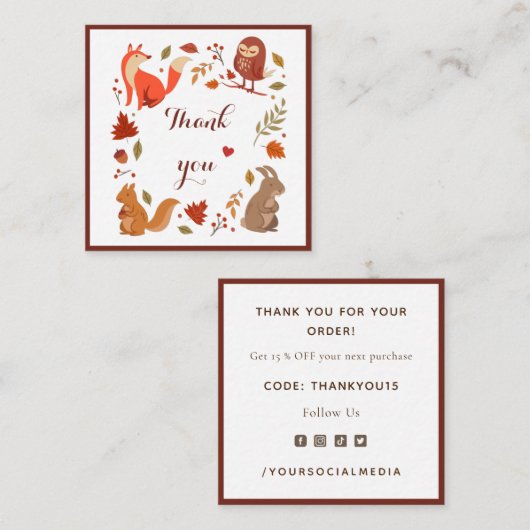 Fox Owl Squirrel & Rabbit Thanksgiving Dank u wel Vierkante Visitekaartje (Voorkant / Achterkant)